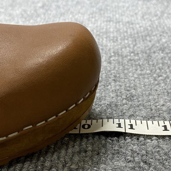Sanita Wooden Leather Clogs Womens 41 / US 10 Brown Mules Danish Heeled Shoes - Picture 8 of 11